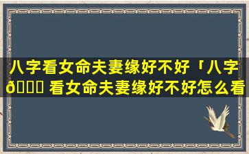 八字看女命夫妻缘好不好「八字 🐝 看女命夫妻缘好不好怎么看」